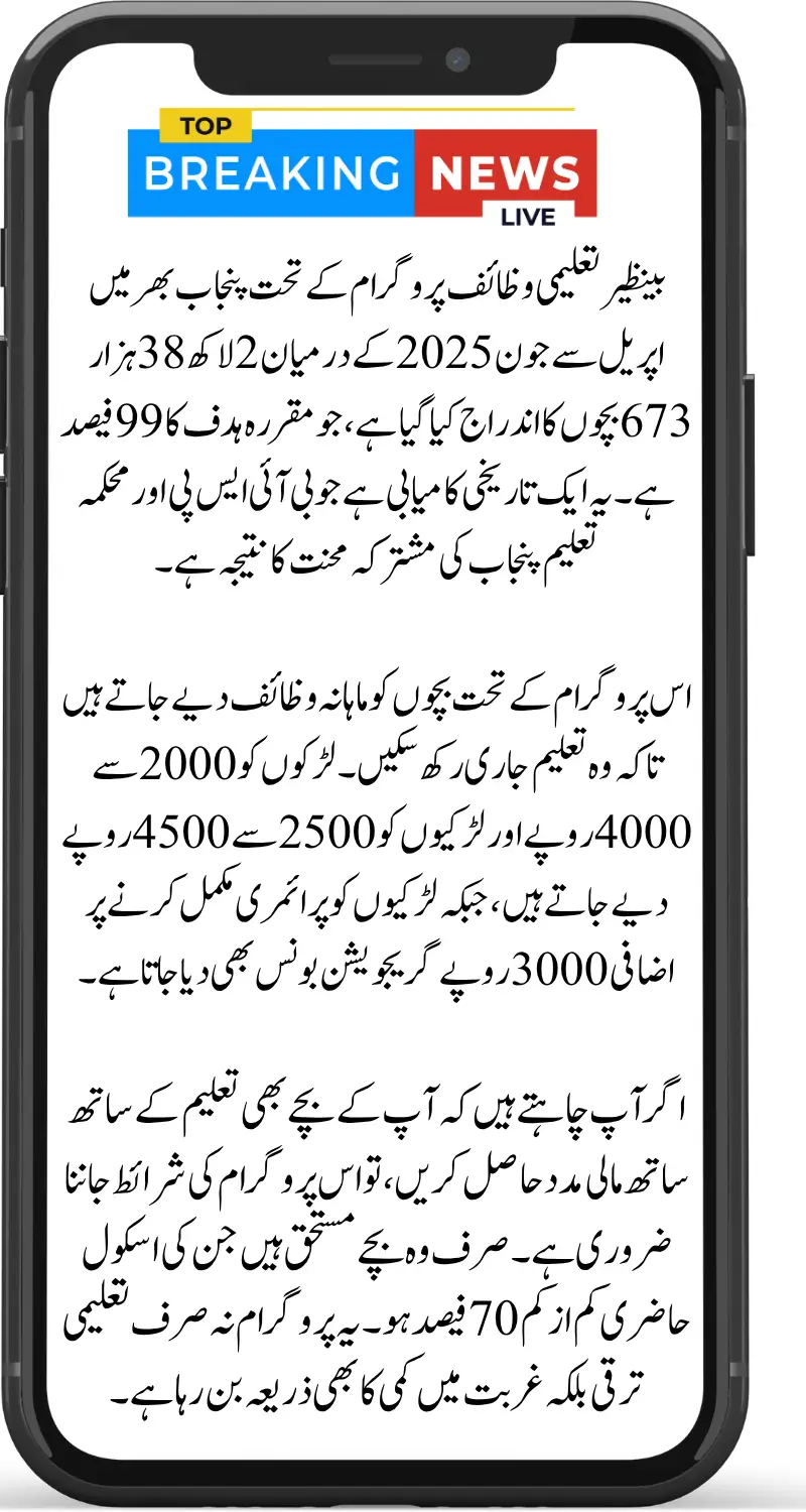 Benazir Taleemi Wazaif Punjab 2025 - 99% Enrollment Target Achieved in Second Quarter