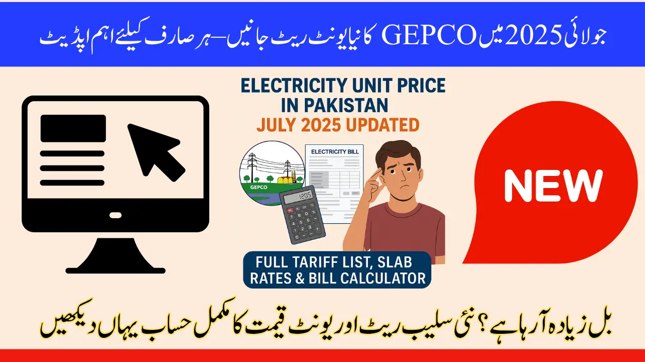 Electricity Unit Price in Pakistan GEPCO July 2025 Updated – Full Tariff List, Slab Rates & Bill Calculator