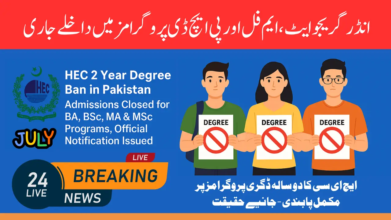 HEC 2 Year Degree Ban in Pakistan – Admissions Closed for BA, BSc, MA & MSc Programs, Official Notification Issued